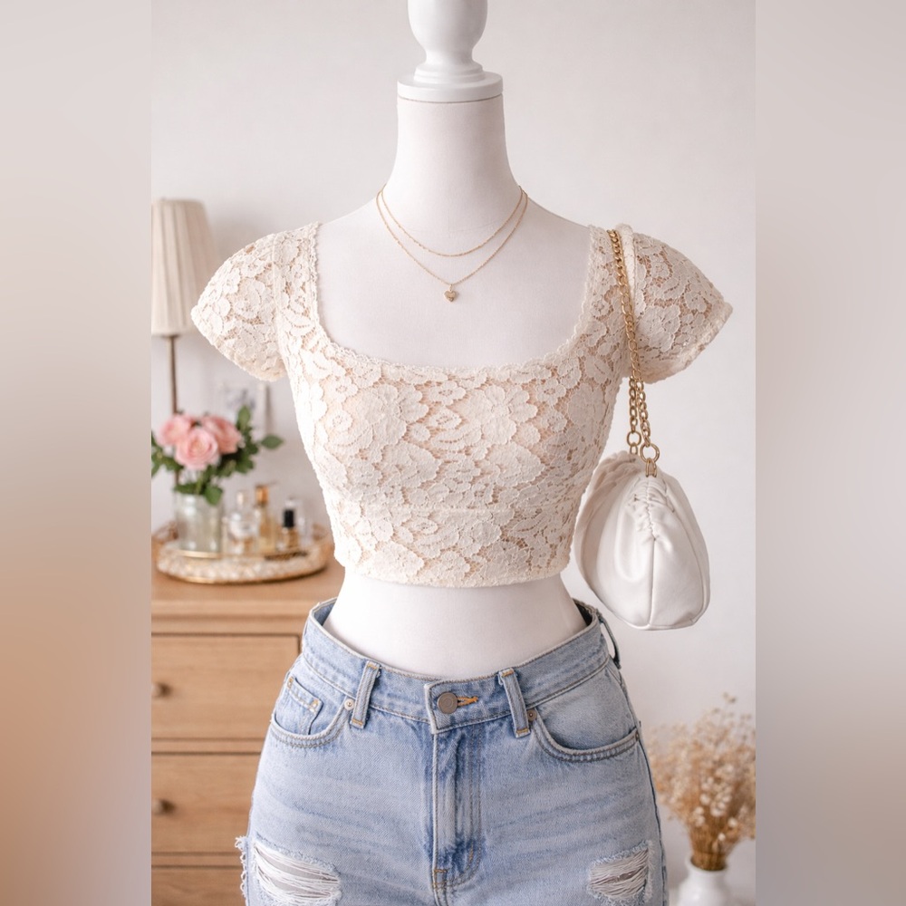 Chic Cream Lace Crop Top